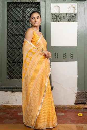 Image of MIRCHI FASHION Women Saree Leheriya Print Chiffon | Lightweight Traditional Sari for Farewell and Wedding Ceremonies with Unstitched Blouse Piece