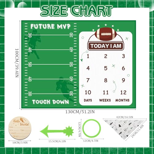 Image of Football Monthly Milestone Blanket for Baby Boys Flannel Blanket Newborn Infant Swaddle Baby Growth Blanket Photography Background with Wooden Signs,Frames,Bib