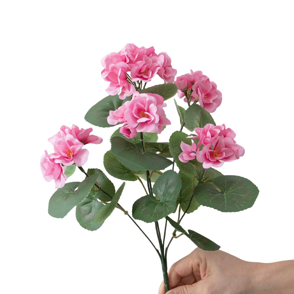 TONGMAN 2PCS 13.7'' Artificial Geraniums Silk Flowers Plants Home Outdoor Decor Garden Wedding Kitchen Garden Table Centerpieces Indoor Outdoor Decor (Pink)