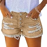 AKTCVVJ Jean Shorts Womens Stretch Casual Ripped Denim Shorts Elastic Waist Short Jeans Summer Short Pants with Pockets