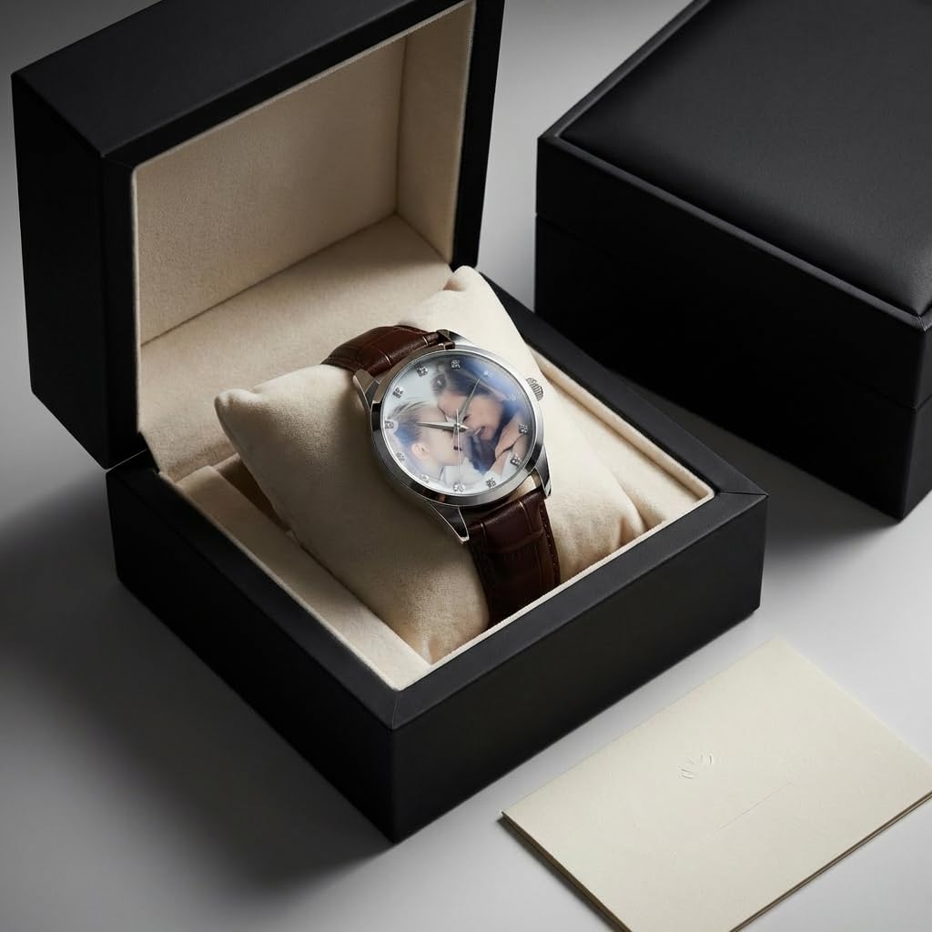 Sia gli uomini che le donne possono godere di orologi da polso personalizzati. Orologi da polso con foto personalizzati. Indici quadrati a forma di diamante, ampio cinturino in pelle con motivo bambù