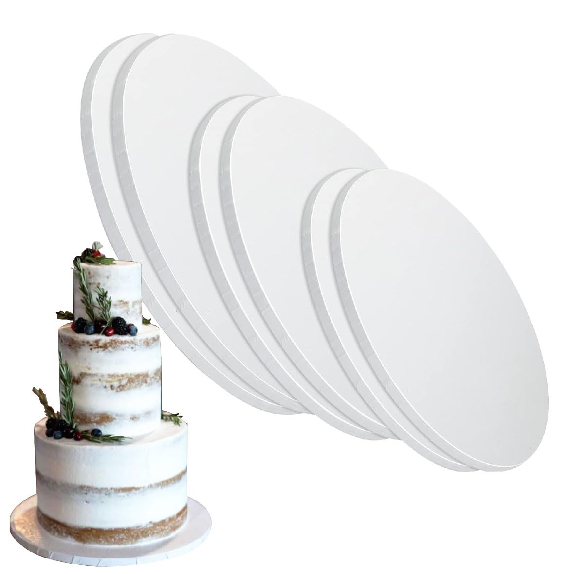 ANSSDO 10 Inch Round Cake Drums - 6 Packs White Greaseproof Cardboard Base for Presenting Heavy/Tall Tiered Cakes - Premium Boards, Base para Pastel