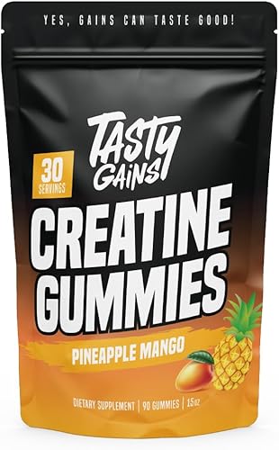 TASTY GAINS Gomitas de Creatina - 90g de Monohidrato de Creatina - Suplementos para Entrenamiento - Construye Músculo y Aumenta la Fuerza para