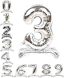 REALMAX® 81,3 cm Argent Debout Chiffre Air Mylar Ballon - 0 à 9 Happy Birthday Party Celebration Decoration Wedding Anniversary Graduation, Bachelorette New Year (Numéro 3)