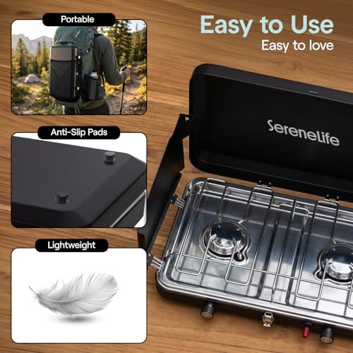 Portable 2-Burner Propane Camping Stove with 24,400 BTU, Wind Shields, and Adjustable Burners for Outdoor Cooking, Tailgating, and Backyard Fun - Image 8