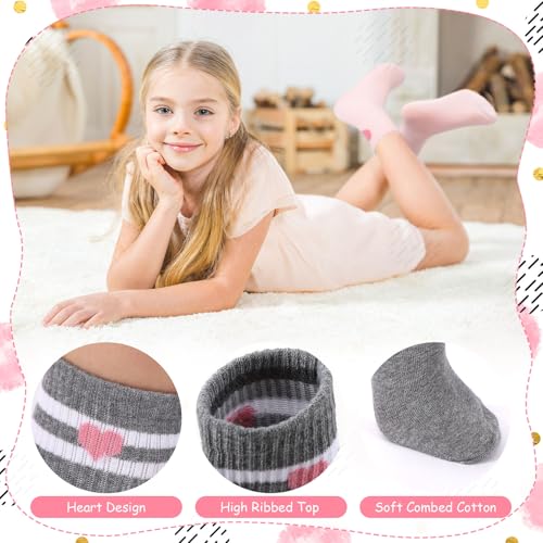 Jspupifip 6 Pairs of Kids Athletic Socks, Hearts Athletic Socks Crew Athletic Socks for Kids, Stripes Combed Cotton Socks with High Ribbed Top Cuffs, Kids Girls and Boys to Little Kids 8-10 Years Old4