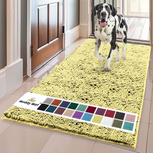 Muddy Mat® Shown on TV – Super Absorbent Door Mat Indoor, Microfiber Quick Dry Chenille Entryway Rug, Non-Slip Front Door Mat, Indoor Mats for Entryway, Machine Washable Pet Rug, Yellow 36"x60"