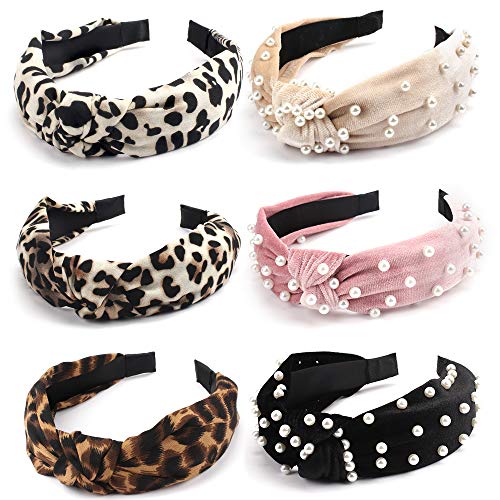 TOBATOBA 6 pcs Bow Knot Headband Floral Twist Turban Headband Cross Knot Wide Headbands Hair Accessories for Women，2 Style