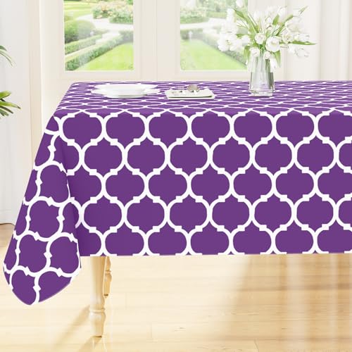 Image of Smiry Square Table Cloth, Flannel Backed Vinyl Tablecloth, 54 inchx54 inch | Waterproof Plastic Tablecloths, Wipeable Table Cover for Dining, Indoor and Outdoor (Purple)