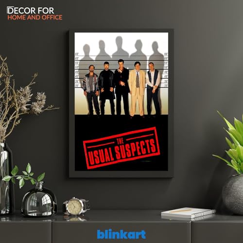 Image of BLINKART The Usual Suspects (1995) Movie Poster Frame 12x18 Inch | Premium 300 GSM Paper Wall Print | Mid Century Vintage Film Artwork for Home, Bedroom, Living Room, Office | Framed Photo Decor