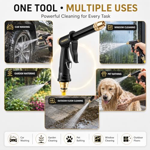 Image of Car Wash High Pressure Water Spray Gun, Adjustable Hose Pipe Jet Spray Nozzle with Trigger Lock for Garden Watering, Window Cleaning & Pet Bathing (1 Piece)