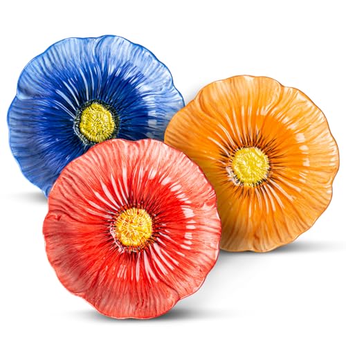 KeQiu 8-Inch Ceramic Dinner Plates, Set of 3 for Salad