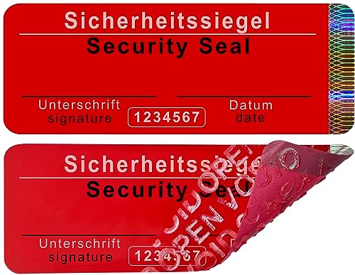 50 stuks - veiligheidszegels met serienummer zonder resten - 70 x 25 mm rood, beschrijfbaar - veiligheidszegels, veiligheidsetiketten, zelfklevende zegels, sluitzegels, veiligheidslabels, stickers