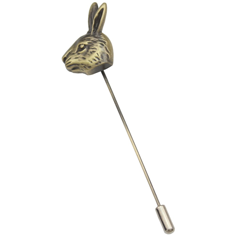 Q&Q FashionVintage Gold Q&Q Fashion Vintage Alice in Wonderland Rabbit Head Hare Lapel Stick Pin Tie Hat Brooch TEA PARTY,3.5"