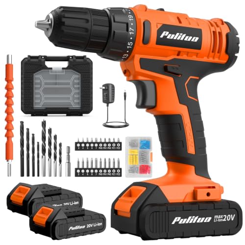 Image of PULITUO 20V Cordless Drill Set, 2 Batteries Electric Screwdriver, 30Nm Power Drill Driver, 21+1 Torque, 2 Speed, 3 /8 inchKeyless Chuck, power Drill with LED Light, Drill Driver Kit for Home (Orange)
