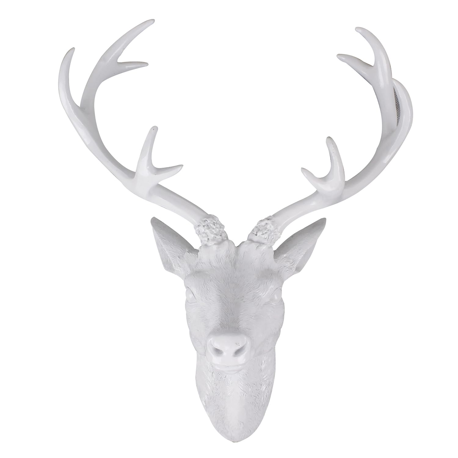 Mojawo Tolles XXL Hirschgeweih Hirschkopf Geweih 10-Ender Weiß Optik 48x32x61cm Figur Skulptur Wohndekoration