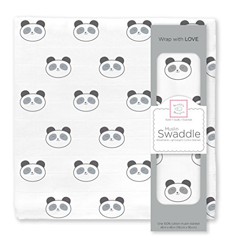 Image of SwaddleDesigns Cotton Muslin Swaddle Blanket, Receiving Blanket for Boys & Girls, Best Shower Gift, 46x46 inches, Black Panda