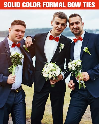 Image of Hercicy 20 Pieces Bow Ties for Men, Formal Satin Solid Tuxedo Adjustable Length Pre Tied Bow Ties for Wedding Celebration