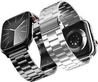 سوار ساعة معدن متين من الفولاذ المقاوم للصدأ لساعة آبل اي ووتش سلسلة 9/8/7/6/5/4/3/2/1 مقاس 38 و45 و40 و41 ملم للنساء والرجال من في فولت، عبوة من قطعتين
