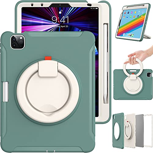 iPad Air 5 Gen/4 Gen 10.9 Inch Case with Handle, Ultra Light and Rugged Case for Kids with Rotating Stand and Pen Holder Dark Green