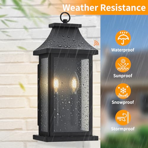 Image of Dusk to Dawn Outdoor Wall Lantern, Black Outdoor Porch Lights, 18'' 1 Pack