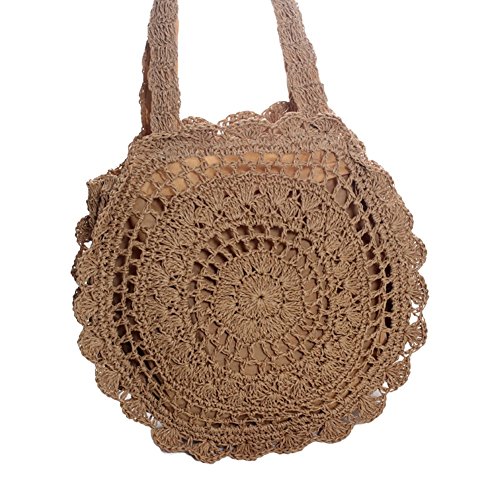 Outflower Femmes Paille Rond Sac de Loisirs Side Crossbody Portefeuille Épaule Porte-Monnaie Bohême Style Mini Téléphone Portable Maquillage Embrayage/Wristlet/Sac à Main Pochette