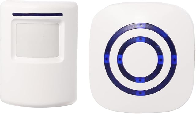 Home Security Wireless Driveway Alarm 1 Plug-in Receiver and 1 PIR Motion Sensor Detector Infrared Alert System Kit-LED Indicators (a, White)