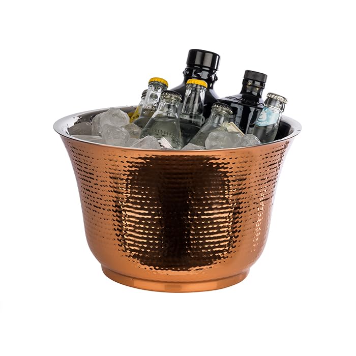 APS 36121 Flaschenkühler, Ø 33 cm, Höhe 20 cm, 8 Liter, doppelwandig, Edelstahl, Hammerschlag Optik, Kupfer-Look