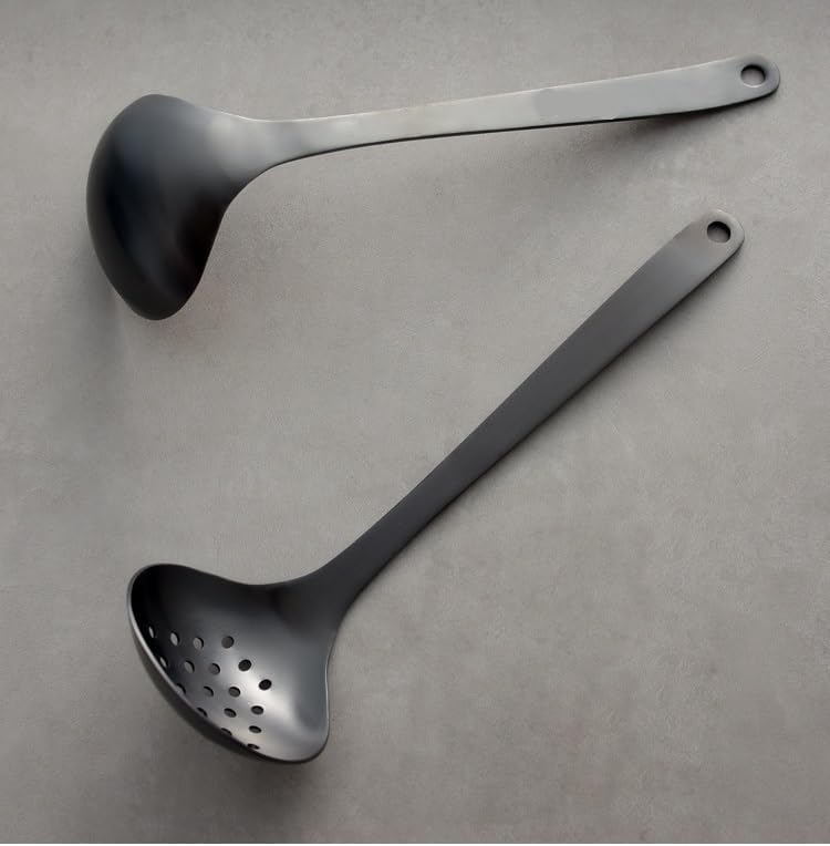 Silverware Flatware Set, 1/4/6/8/10/12 Pieces Japanese 304 Stainless Steel Black Soup Spoon Hot Pot Soup Spoon Large Spoon Porridge Household Long Handle(6 Pieces)