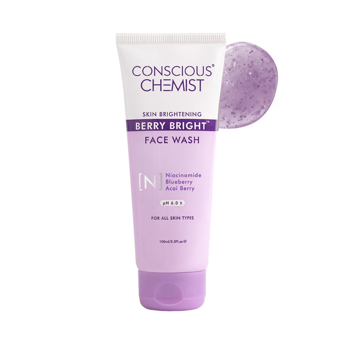 Conscious Chemist® Niacinamide De-Tan Face Wash | Pore Refining Brightening Cleanser for Women & Men with BlueBerry & AcaiBerry Extracts, Bright Clear Skin | All Skin Type - Berry Bright 100ml