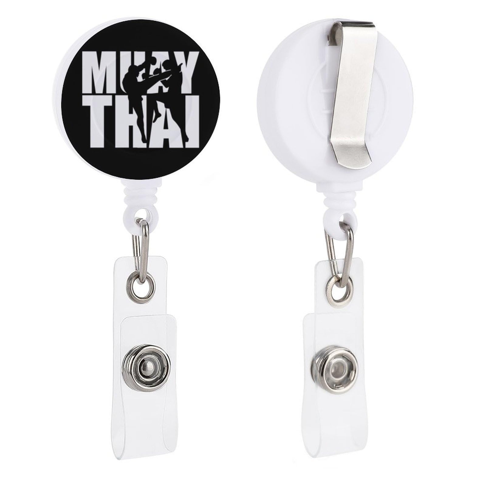 Muay Thai Cute Retractable Badge Holder Reel Clip with Belt Clip Key Ring for Name ID Card Holder