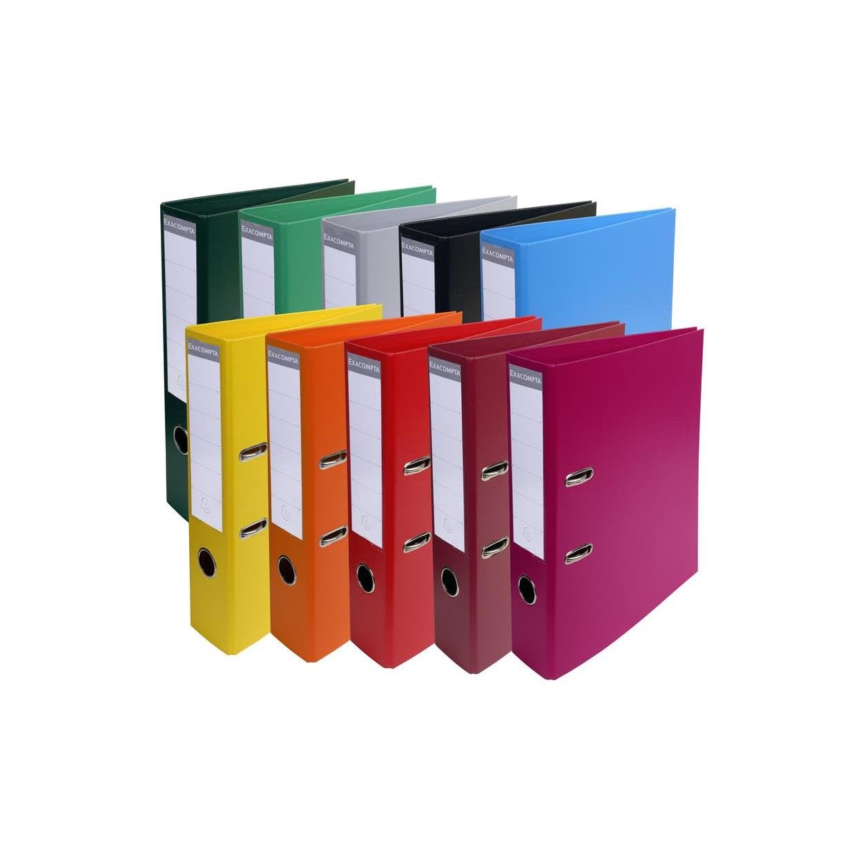 Aktenordner, A4, Rücken 70 mm, PVC-Beschichtung, verschiedene Farben (10 helle Farben) – 10 Stück