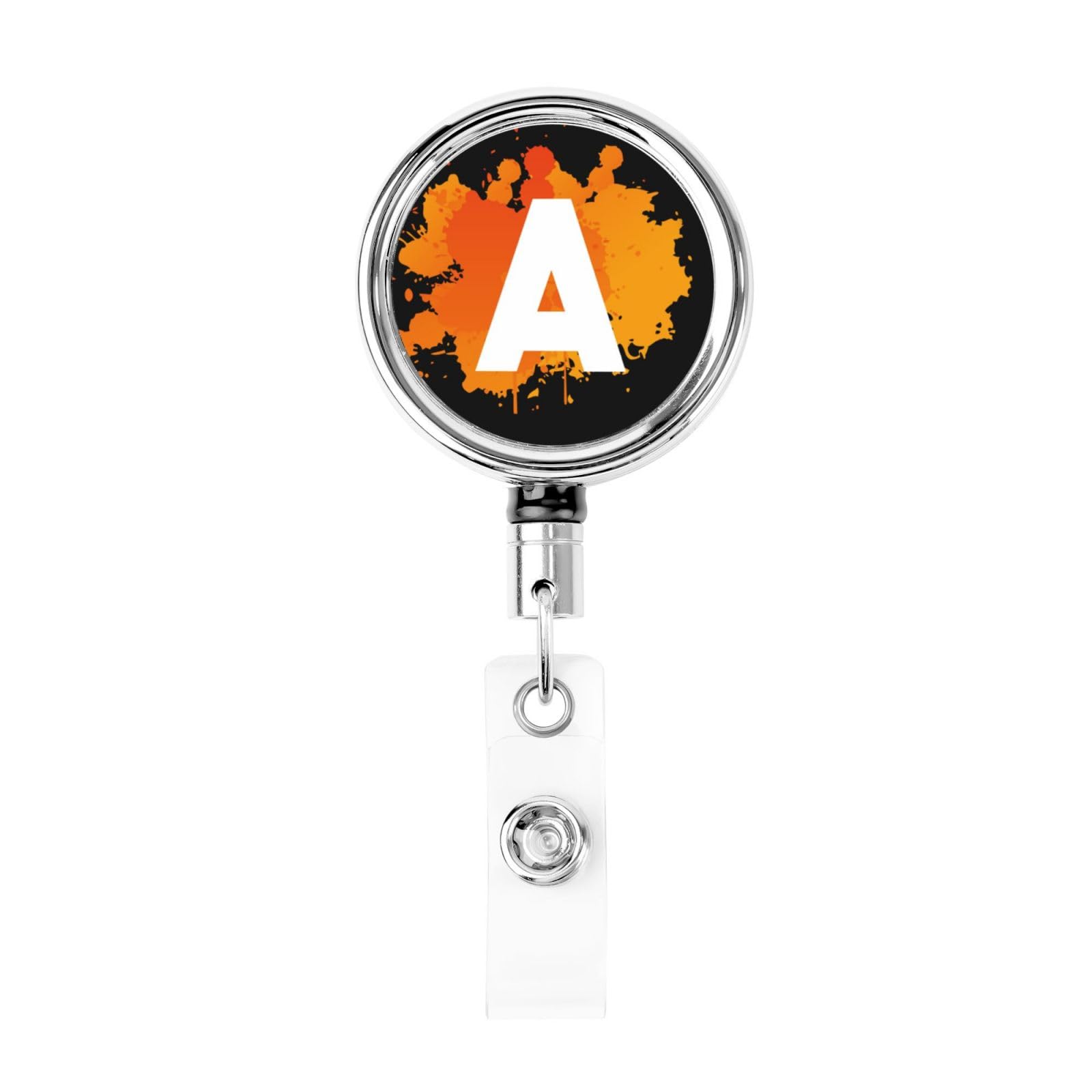 Initial Retractable Badge Holder, Colorful Badge Key Chain with Belt Clip, Metal ID Card Holder with Badge Reel for Nurse, Volunteer, Teacher, Student, Office, Splatter Letter A