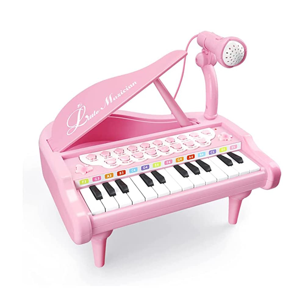 Masroo Piano Toy Keyboard for Kids Birthday Gift Age 1+ Pink 24 Keys Toddler Piano Music Toy Instruments with Microphone