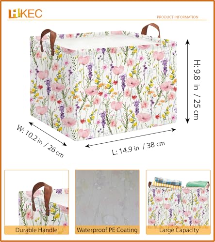 Image of Rectangle Storage Basket with Handles,Collapsible Storage Bin,Books Box,Gift Basket(Flowering Shrubs)
