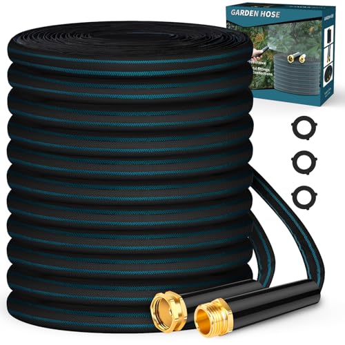 Image of Garden Hose 100ft Lightweight, Non-Expanding, Leak-Proof Metal Connector, No-Knot No-Tangle Easy to Store and Carry Wear-Resistant 3 /4GHT Flexible Water Hose for Yard Outdoor (Black Lake Blue)