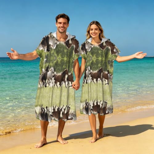 Peignoir léger en microfibre à capuche imprimé chevaux pour le surf - 7