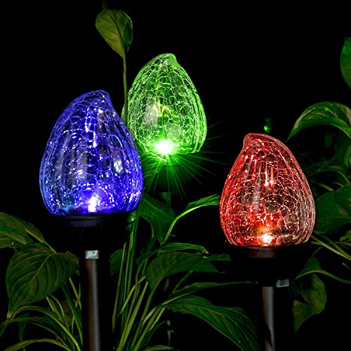 GIGALUMI Solar Lights Outdoor, Cracked Glass Flame Shaped Dual LED Garden Lights, Landscape/Pathway