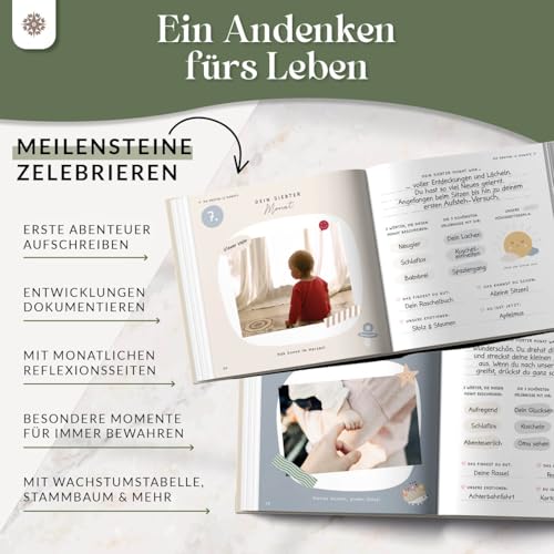 Lebenskompass Babyalbum Mein erstes Jahr "Air" mit über 75 Stickern & Spruchkarte EXTRA - Ein Baby Buch zum Eintragen - Das Babytagebuch & Erinnerungsbuch für Mädchen & Jungen 4