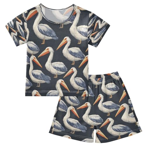 Pajama Sets Short Sleeve Cute Pelican Pattern Print Soft Cotton Summer Sleepwear 2 Piece PJS Size 5-14T