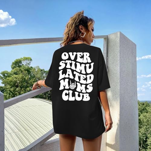 Image of Yuyiify Oversized Tshirts for Women Mama Overstimulated Cool Moms Club Skeleton Shirt Funny Mom Graphic Tees Top