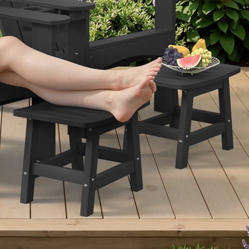 LUE BONA Outdoor Adirondack Ottomans Footrest Footstool Set of 2 Outdoor Foot Rest for Patio HDPS All Weather Waterproof Footrest Footstool for Adirondack Chair Black