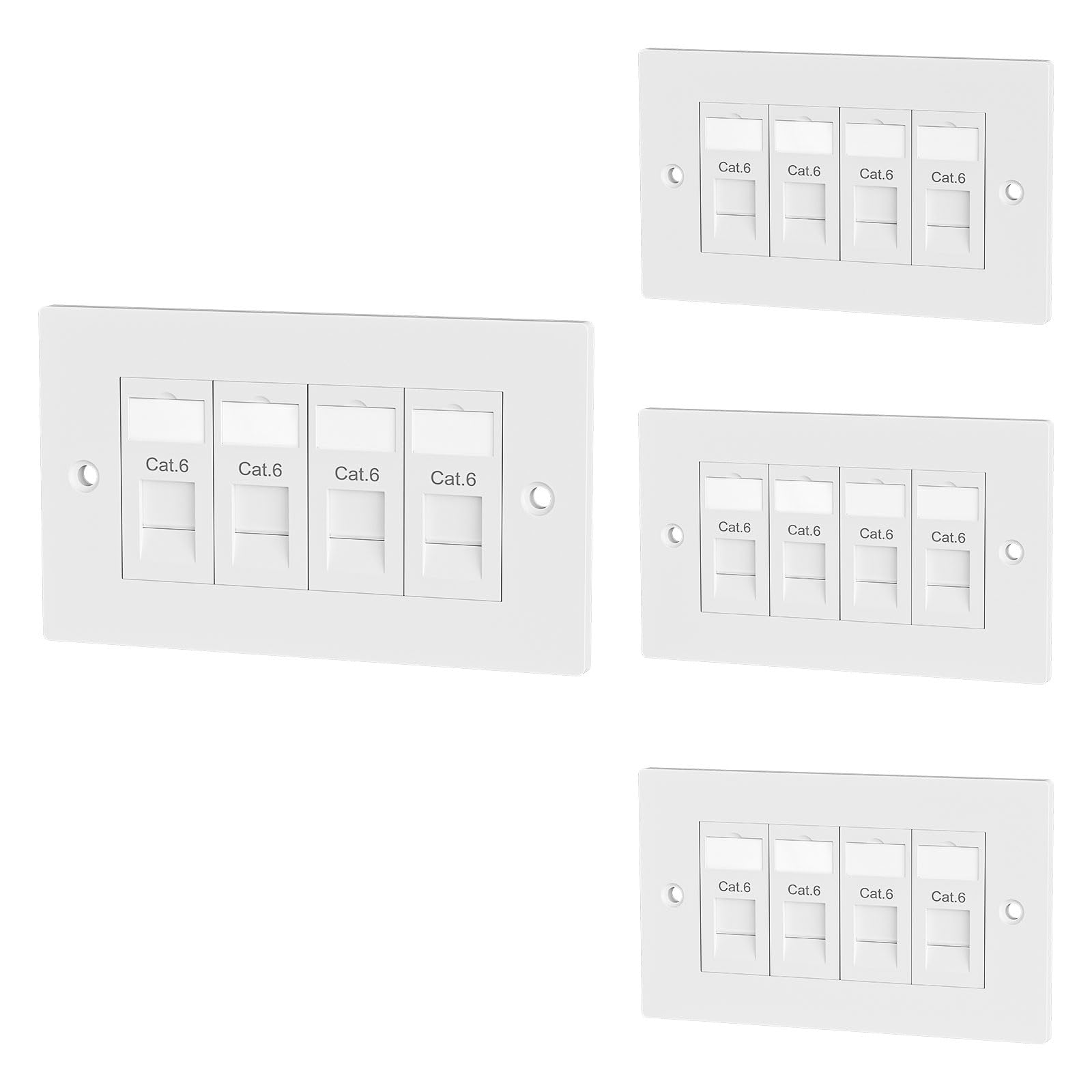 iwillink 4 Port RJ45 Socket Faceplate Wall Plate, Cat6 Single Port Ethernet Cable Networking Socket Box with Keystone Jack, Compatible with Cat5/Cat5e/Cat6 Cables, 4 Pack