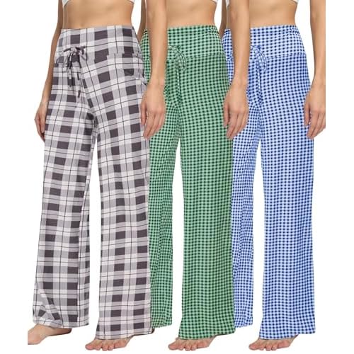 TNNZEET 3 Pack Women's Wide Leg Pants with Pockets - Casual Loose Yoga Trouser Pants Sweatpants Palazzo Lounge Pajama Pants Two Pocket Small Black, Navy Blue, Khaki
