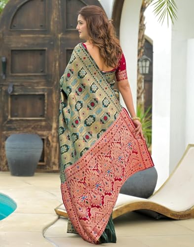 Image of Yashika Women's Banarasi Kanjivaram Silk Woven Saree | Animal Printed Patola Silk Saree for Women