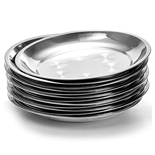 WUWEOT 10 Pack Stainless Steel Dinner Plates, 10" Round Kitchen Metal Dish Plates, Rust-Proof Camping Serving Plates for BBQ, Snack, Salad, Appetizer, Fruit, Cookies