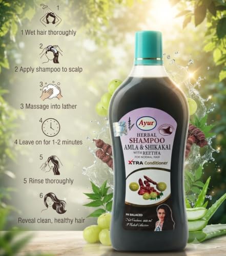 Image of Ayur Herbal Amla Shikakai with Reetha Shampoo | Paraben-Free | Gentle Cleanser for All Hair Types (1000 ML)