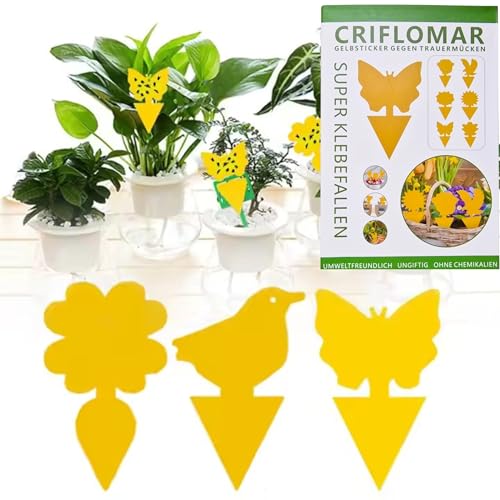 CRIFLOMAR Pegatinas amarillas contra mosquitos de luto - 48 piezas - Trampas de pegamento y papamoscas para interior y exterior - Eficaz contra mosquitos y moscas blancas