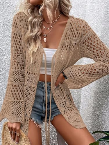 SISKIN Women's Swimsuit Coverup Cardigan Sweaters Lightweight Crochet Cotton Boho Tie Front Summer Tops Hollow Out3