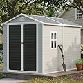 Resin Storage Shed with Floor 8 x 6 FT Waterproof Plastic Outdoor Garden Sheds Kit with Lockable Door & Windows,Patio Tool Shed for Backyard Lawn, Gray
